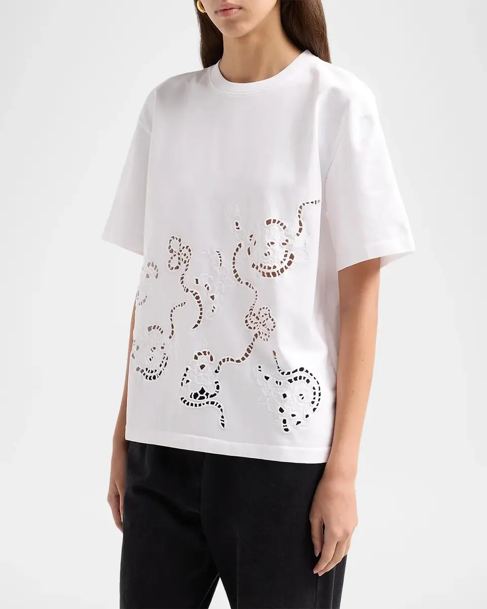 Ganni Embroidered Anglais Cotton Jersey T-Shirt | Thumbnail 4