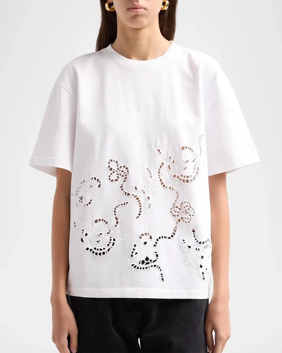 Ganni Embroidered Anglais Cotton Jersey T-Shirt | Thumbnail 5