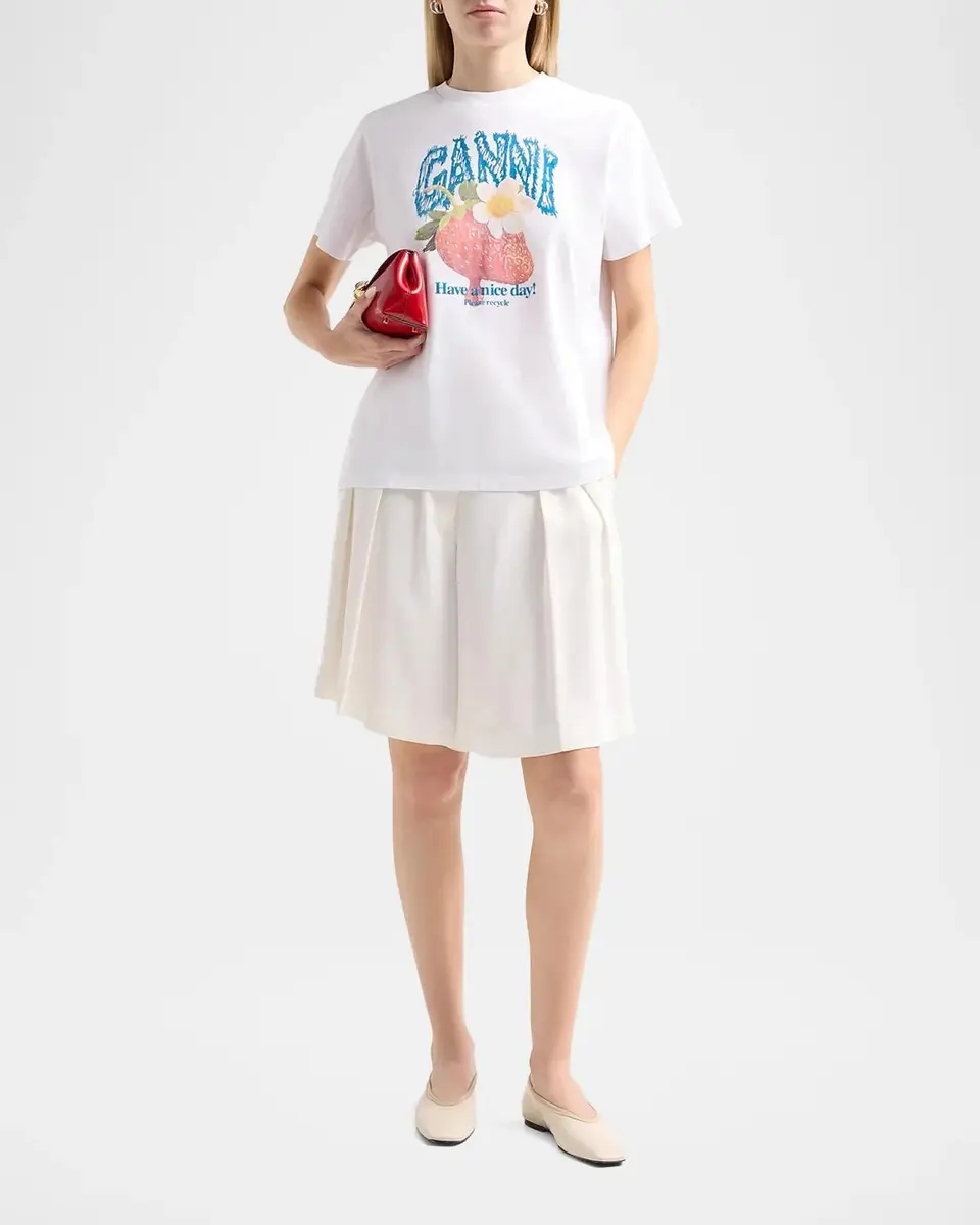 Ganni Strawberry Cotton Jersey Crewneck T-Shirt | Thumbnail 2 Ganni Strawberry Cotton Jersey Crewneck T-Shirt | Thumbnail 2