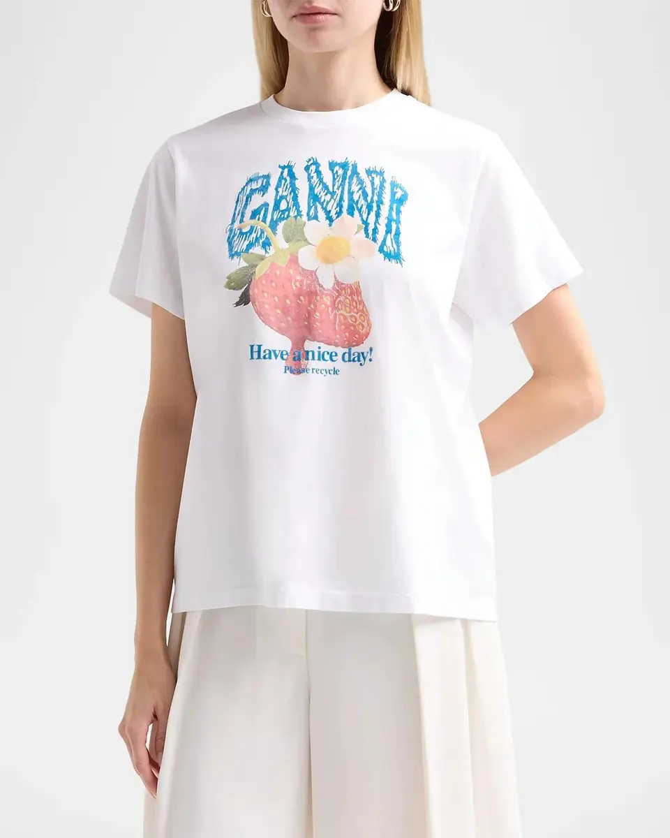Ganni Strawberry Cotton Jersey Crewneck T-Shirt | Thumbnail 4 Ganni Strawberry Cotton Jersey Crewneck T-Shirt | Thumbnail 4