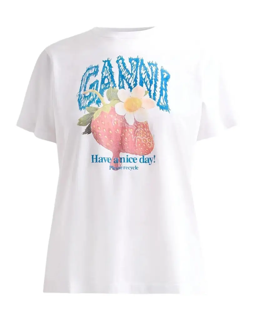 Ganni Strawberry Cotton Jersey Crewneck T-Shirt