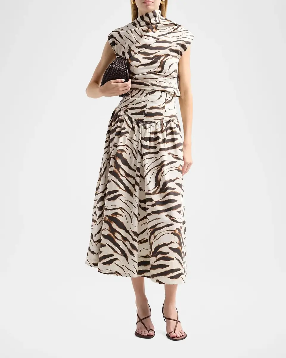 Ganni Zebra Print Stretch-Cotton Midi Skirt | Thumbnail 2 Ganni Zebra Print Stretch-Cotton Midi Skirt | Thumbnail 2