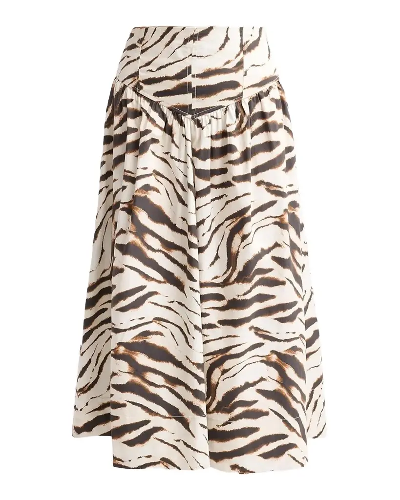 Ganni Zebra Print Stretch-Cotton Midi Skirt
