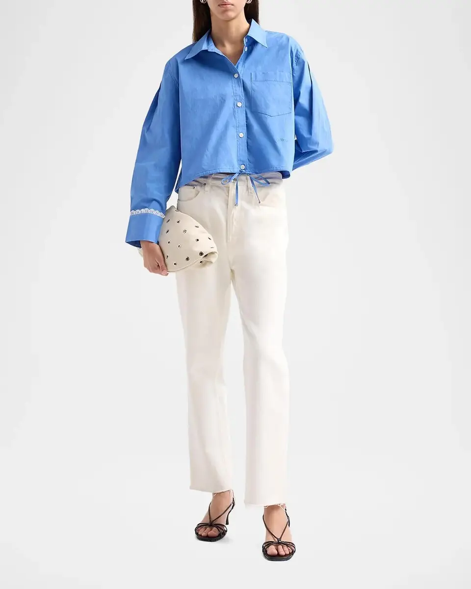 Ganni Stretch Cotton Cropped Bowling Shirt | Thumbnail 2