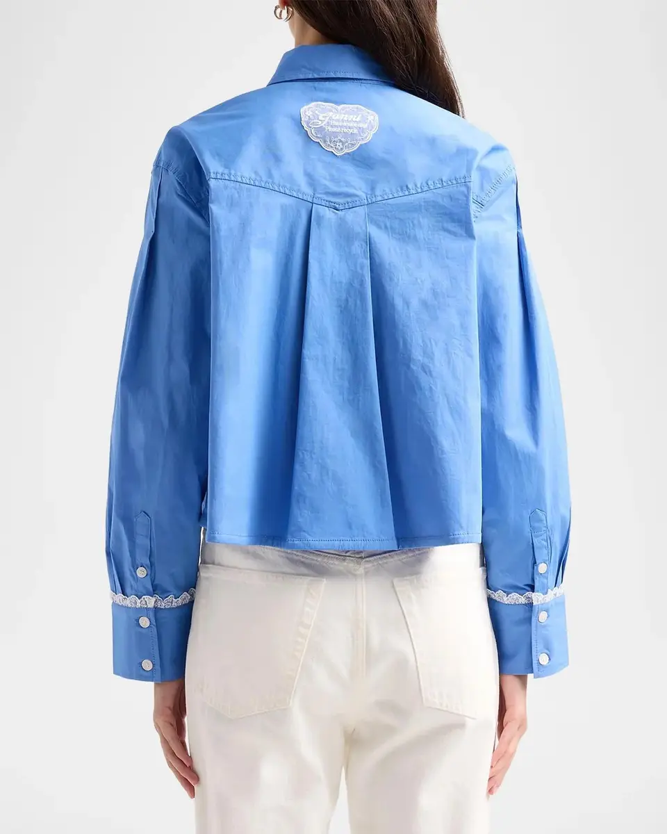 Ganni Stretch Cotton Cropped Bowling Shirt | Thumbnail 3