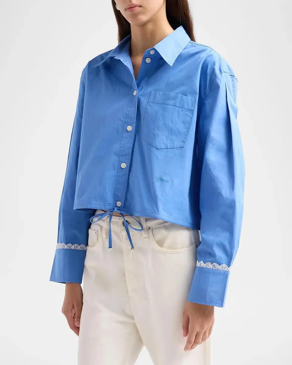 Ganni Stretch Cotton Cropped Bowling Shirt | Thumbnail 5