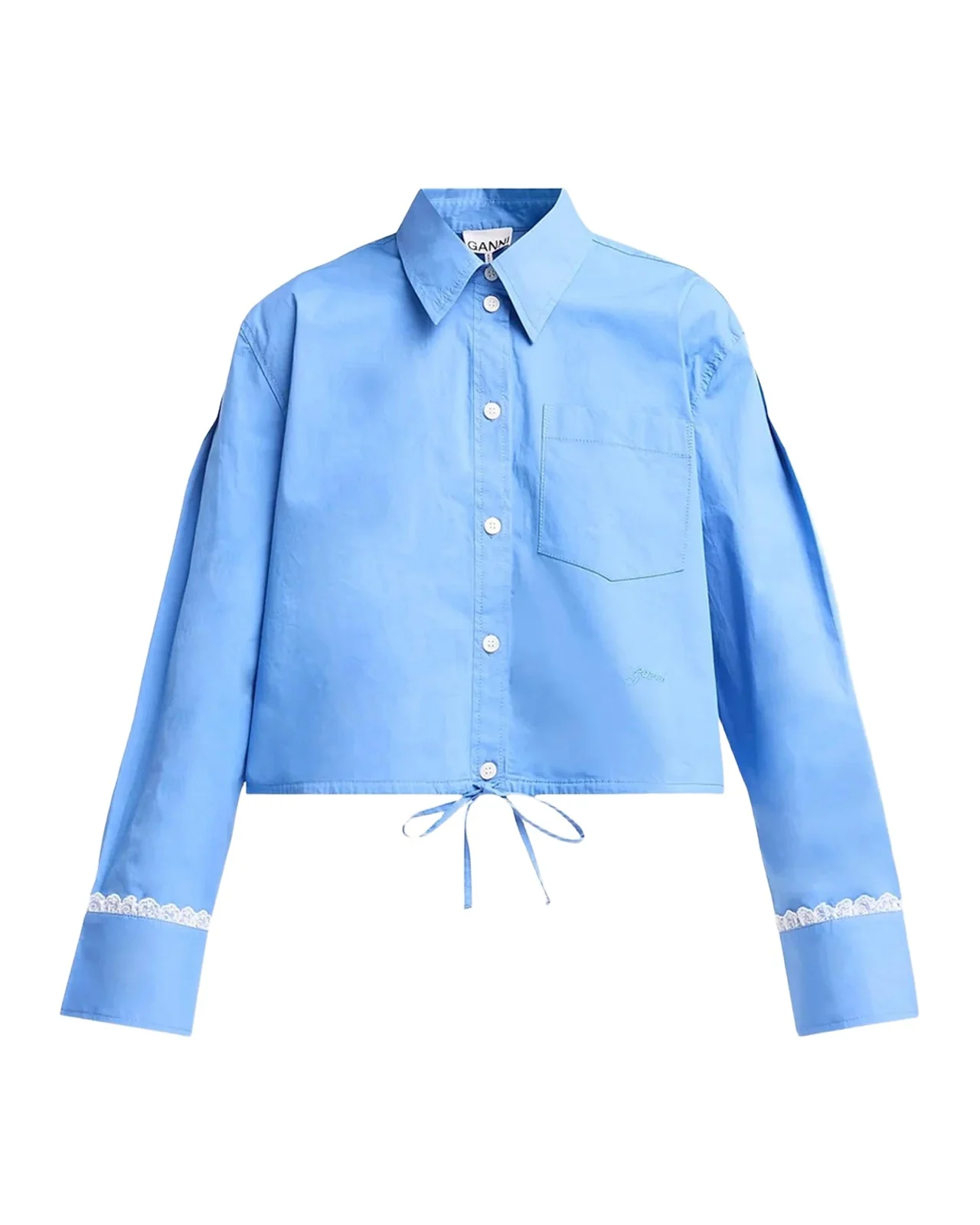 Ganni Stretch Cotton Cropped Bowling Shirt