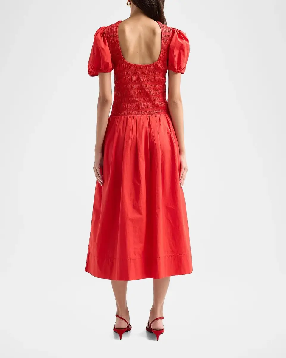 Ganni Stretch-Cotton Smocked Midi Dress | Thumbnail 3 Ganni Stretch-Cotton Smocked Midi Dress | Thumbnail 3
