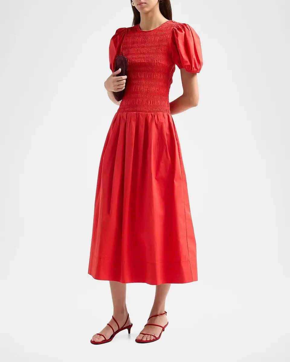 Ganni Stretch-Cotton Smocked Midi Dress | Thumbnail 4 Ganni Stretch-Cotton Smocked Midi Dress | Thumbnail 4