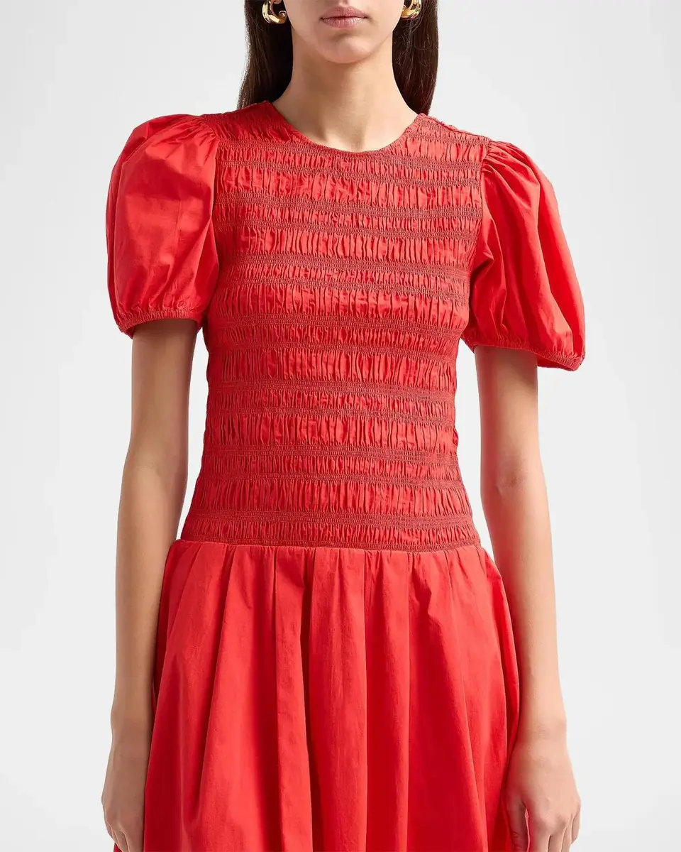 Ganni Stretch-Cotton Smocked Midi Dress | Thumbnail 5 Ganni Stretch-Cotton Smocked Midi Dress | Thumbnail 5