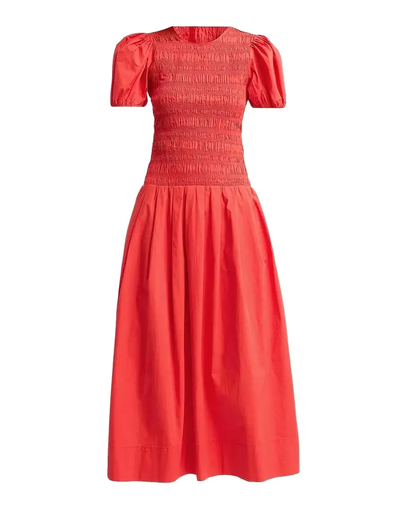 Stretch-Cotton Smocked Midi Dress Stretch-Cotton Smocked Midi Dress