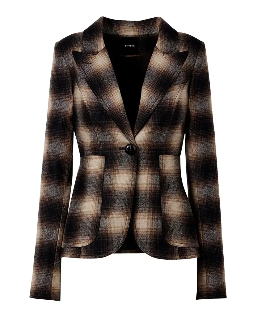 SMYTHE Shadow Plaid Wool-Blend Blazer