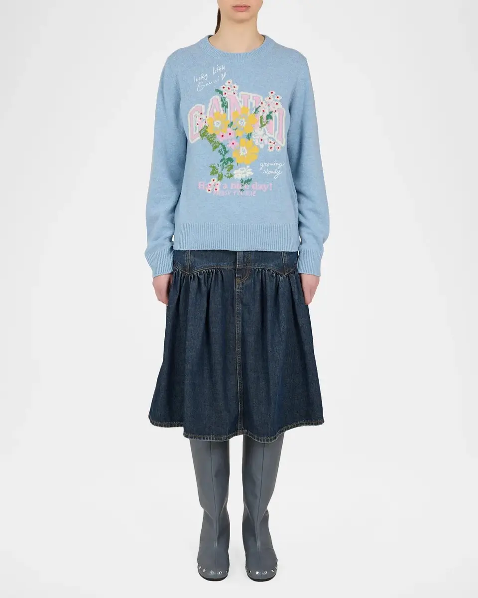 Ganni Floral Graphic Wool Sweater | Thumbnail 2 Ganni Floral Graphic Wool Sweater | Thumbnail 2