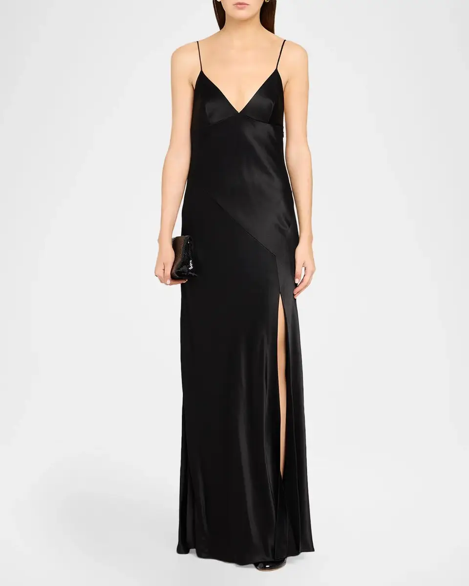 Alberta Ferretti Sleeveless Satin Slit Maxi Dress | Thumbnail 2
