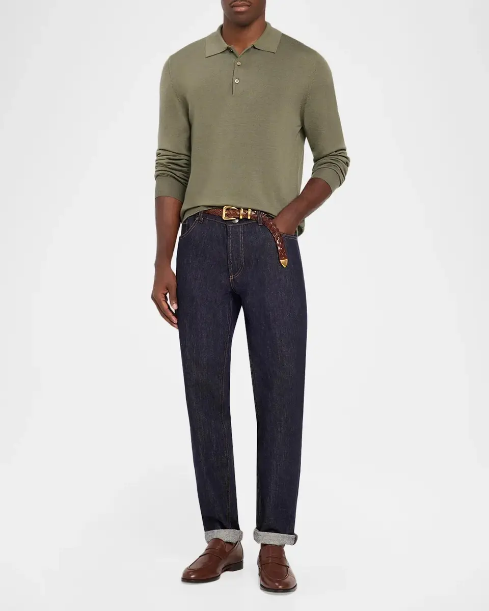 Canali Men's Merino Wool Knit Long-Sleeve Polo Shirt | Thumbnail 2 Canali Men's Merino Wool Knit Long-Sleeve Polo Shirt | Thumbnail 2