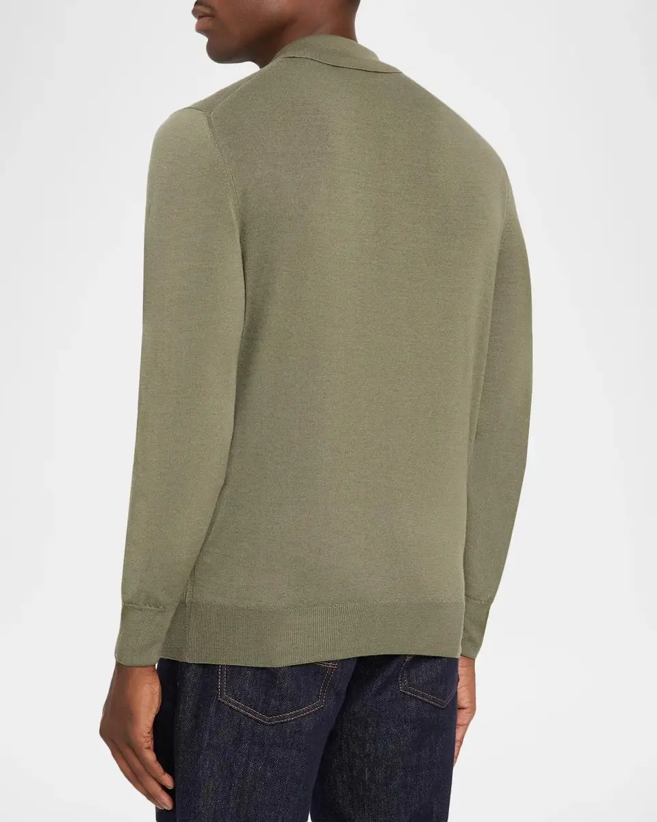Canali Men's Merino Wool Knit Long-Sleeve Polo Shirt | Thumbnail 3 Canali Men's Merino Wool Knit Long-Sleeve Polo Shirt | Thumbnail 3
