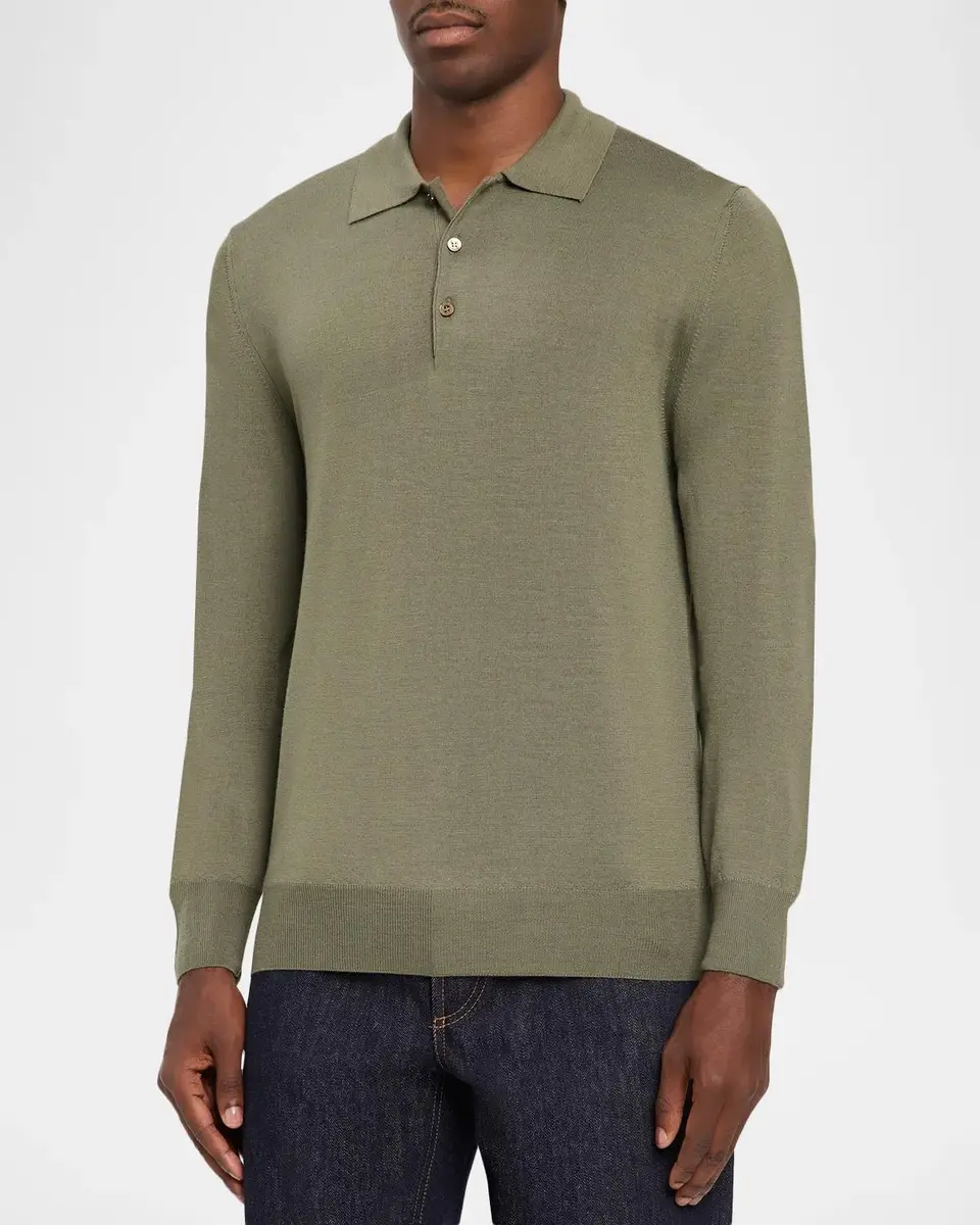 Canali Men's Merino Wool Knit Long-Sleeve Polo Shirt | Thumbnail 4 Canali Men's Merino Wool Knit Long-Sleeve Polo Shirt | Thumbnail 4