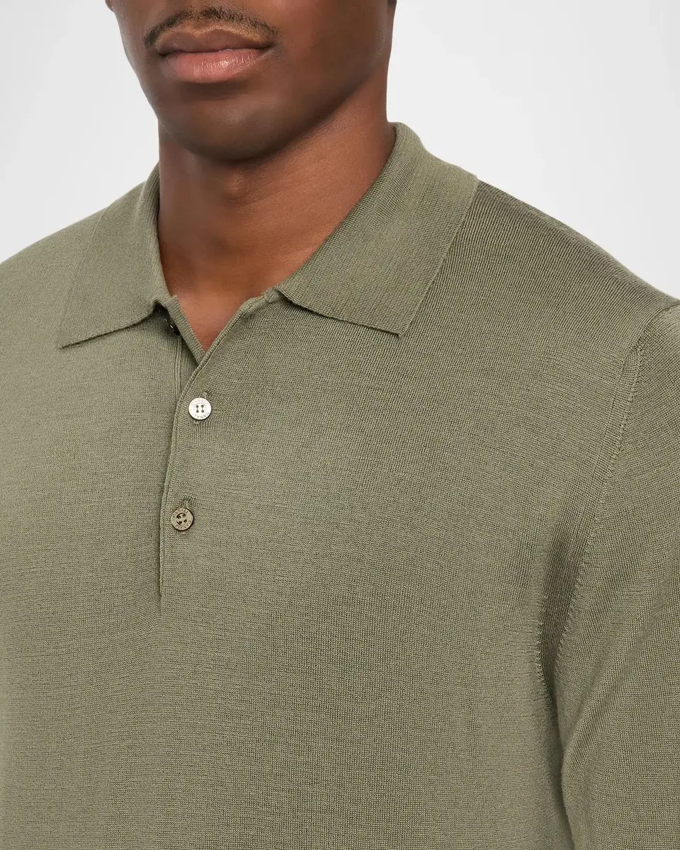 Canali Men's Merino Wool Knit Long-Sleeve Polo Shirt | Thumbnail 5 Canali Men's Merino Wool Knit Long-Sleeve Polo Shirt | Thumbnail 5