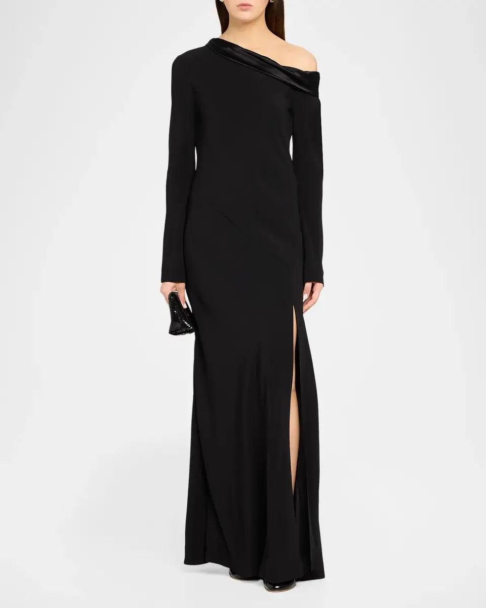 Alberta Ferretti Draped Off-The-Shoulder Long-Sleeve Slit Maxi Dress | Thumbnail 2 Alberta Ferretti Draped Off-The-Shoulder Long-Sleeve Slit Maxi Dress | Thumbnail 2