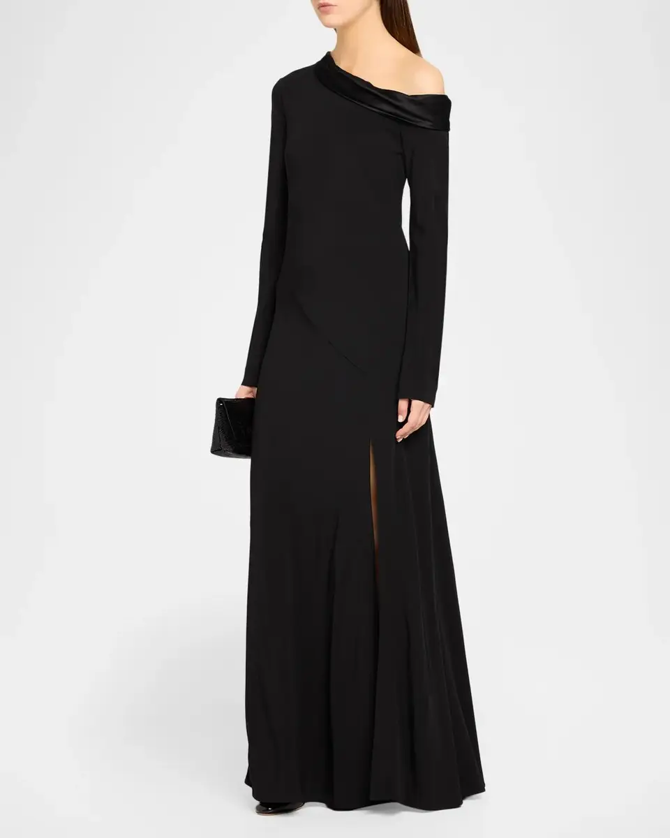 Alberta Ferretti Draped Off-The-Shoulder Long-Sleeve Slit Maxi Dress | Thumbnail 4 Alberta Ferretti Draped Off-The-Shoulder Long-Sleeve Slit Maxi Dress | Thumbnail 4