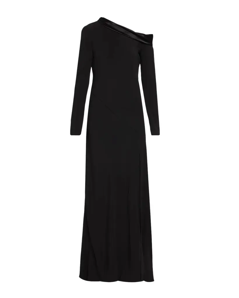 Draped Off-The-Shoulder Long-Sleeve Slit Maxi Dress Draped Off-The-Shoulder Long-Sleeve Slit Maxi Dress