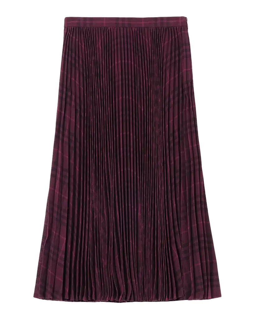 Burberry Petal Pleated Plaid Midi Skirt