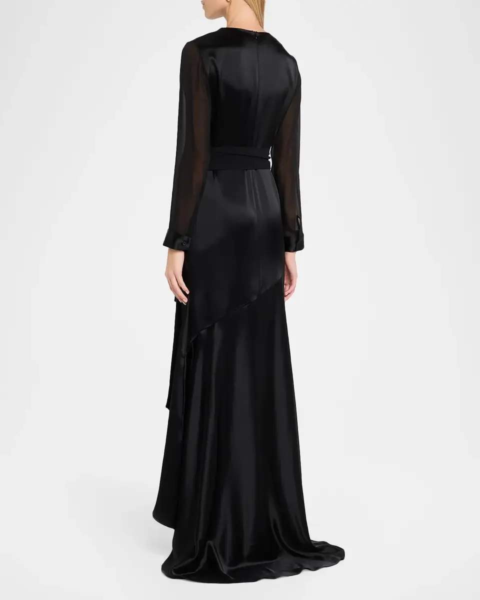 Kiton V-Neck Satin Long-Sleeve Belted Maxi Dress | Thumbnail 3 Kiton V-Neck Satin Long-Sleeve Belted Maxi Dress | Thumbnail 3