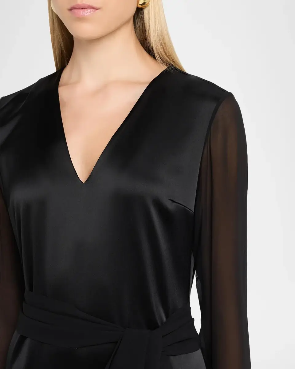 Kiton V-Neck Satin Long-Sleeve Belted Maxi Dress | Thumbnail 5 Kiton V-Neck Satin Long-Sleeve Belted Maxi Dress | Thumbnail 5