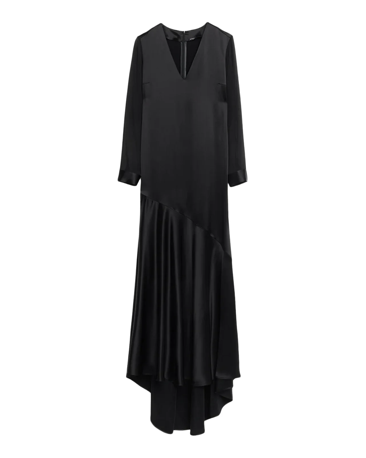 Kiton V-Neck Satin Long-Sleeve Belted Maxi Dress