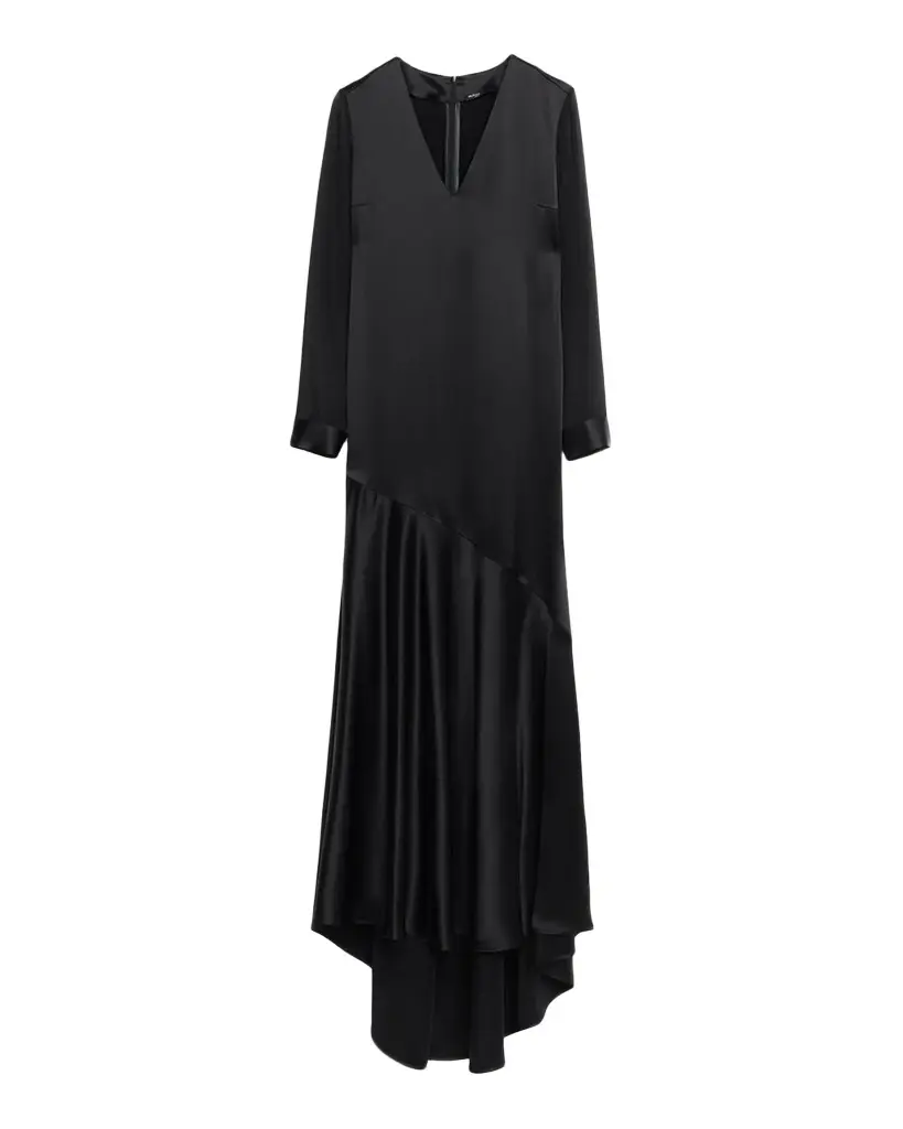 Kiton V-Neck Satin Long-Sleeve Belted Maxi Dress