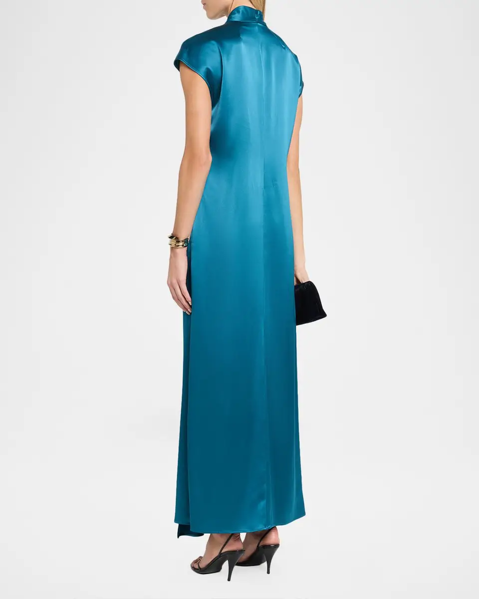 Kiton Cap-Sleeve Pleated Satin Wrap Maxi Dress | Thumbnail 3 Kiton Cap-Sleeve Pleated Satin Wrap Maxi Dress | Thumbnail 3