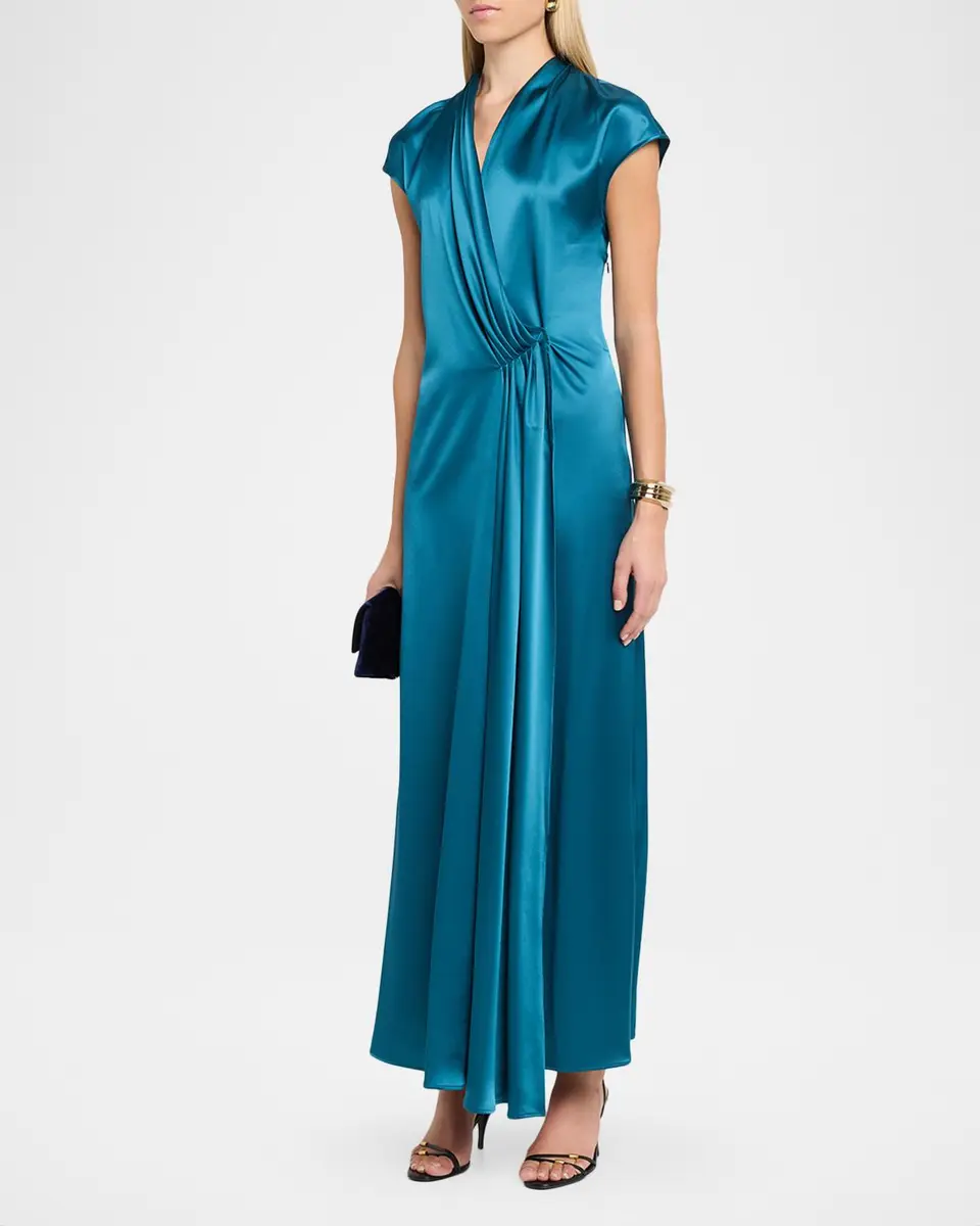 Kiton Cap-Sleeve Pleated Satin Wrap Maxi Dress | Thumbnail 4 Kiton Cap-Sleeve Pleated Satin Wrap Maxi Dress | Thumbnail 4
