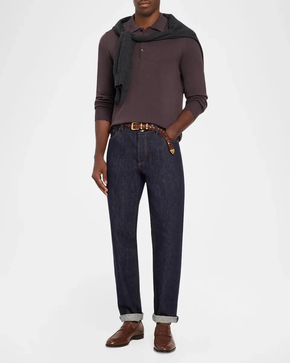 Canali Men's Merino Wool Knit Long-Sleeve Polo Shirt | Thumbnail 2 Canali Men's Merino Wool Knit Long-Sleeve Polo Shirt | Thumbnail 2