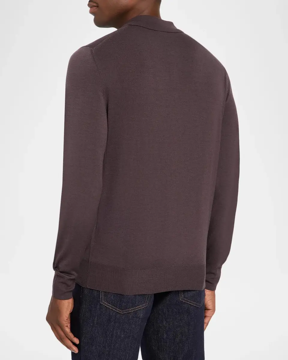 Canali Men's Merino Wool Knit Long-Sleeve Polo Shirt | Thumbnail 3 Canali Men's Merino Wool Knit Long-Sleeve Polo Shirt | Thumbnail 3
