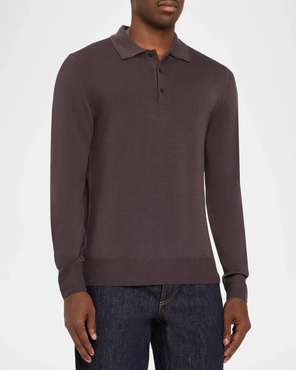 Canali Men's Merino Wool Knit Long-Sleeve Polo Shirt | Thumbnail 4 Canali Men's Merino Wool Knit Long-Sleeve Polo Shirt | Thumbnail 4