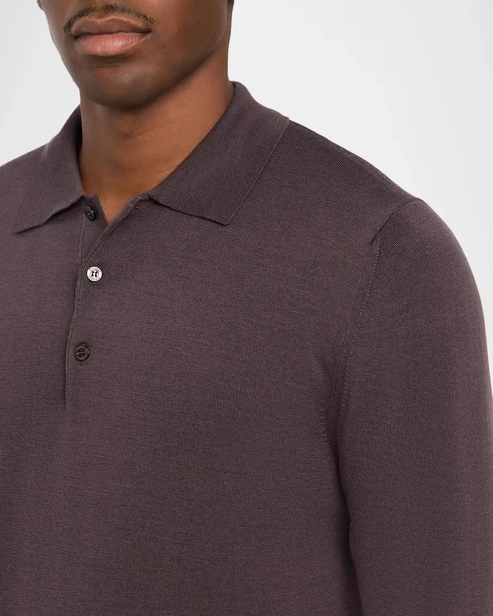 Canali Men's Merino Wool Knit Long-Sleeve Polo Shirt | Thumbnail 5 Canali Men's Merino Wool Knit Long-Sleeve Polo Shirt | Thumbnail 5