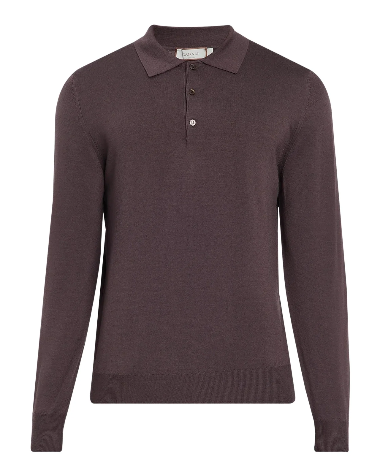 Canali Men's Merino Wool Knit Long-Sleeve Polo Shirt
