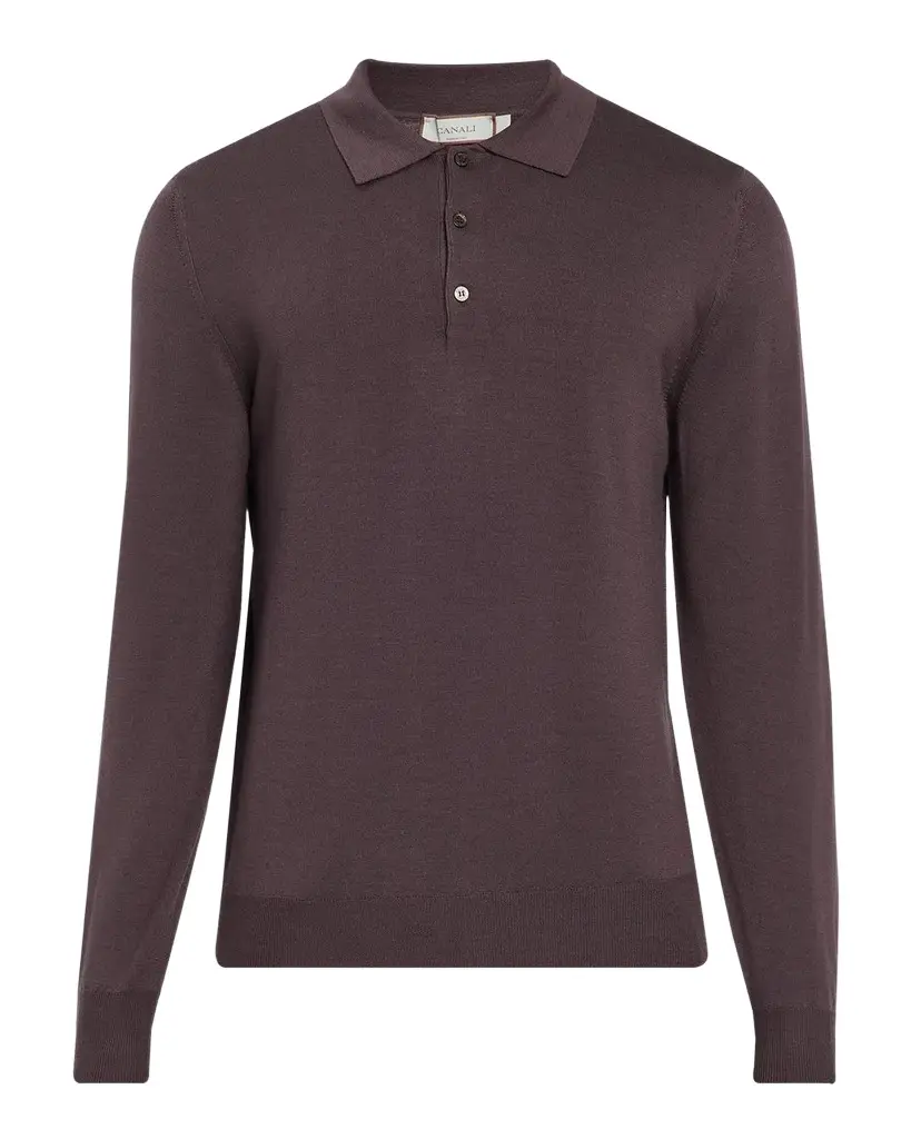 Canali Men's Merino Wool Knit Long-Sleeve Polo Shirt