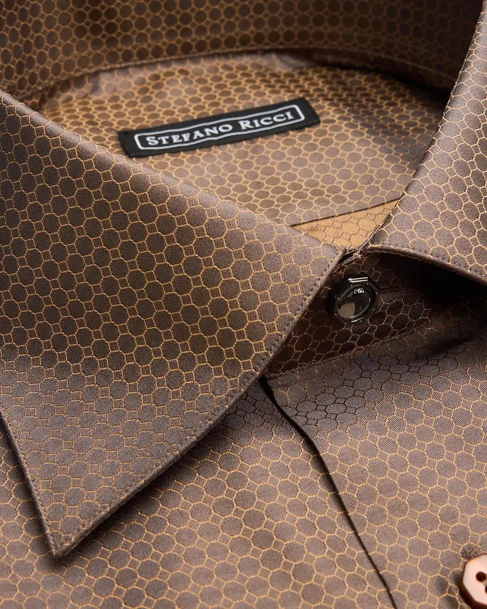 Stefano Ricci Men's Micro-Hexagon-Print Silk Dress Shirt | Thumbnail 2 Stefano Ricci Men's Micro-Hexagon-Print Silk Dress Shirt | Thumbnail 2