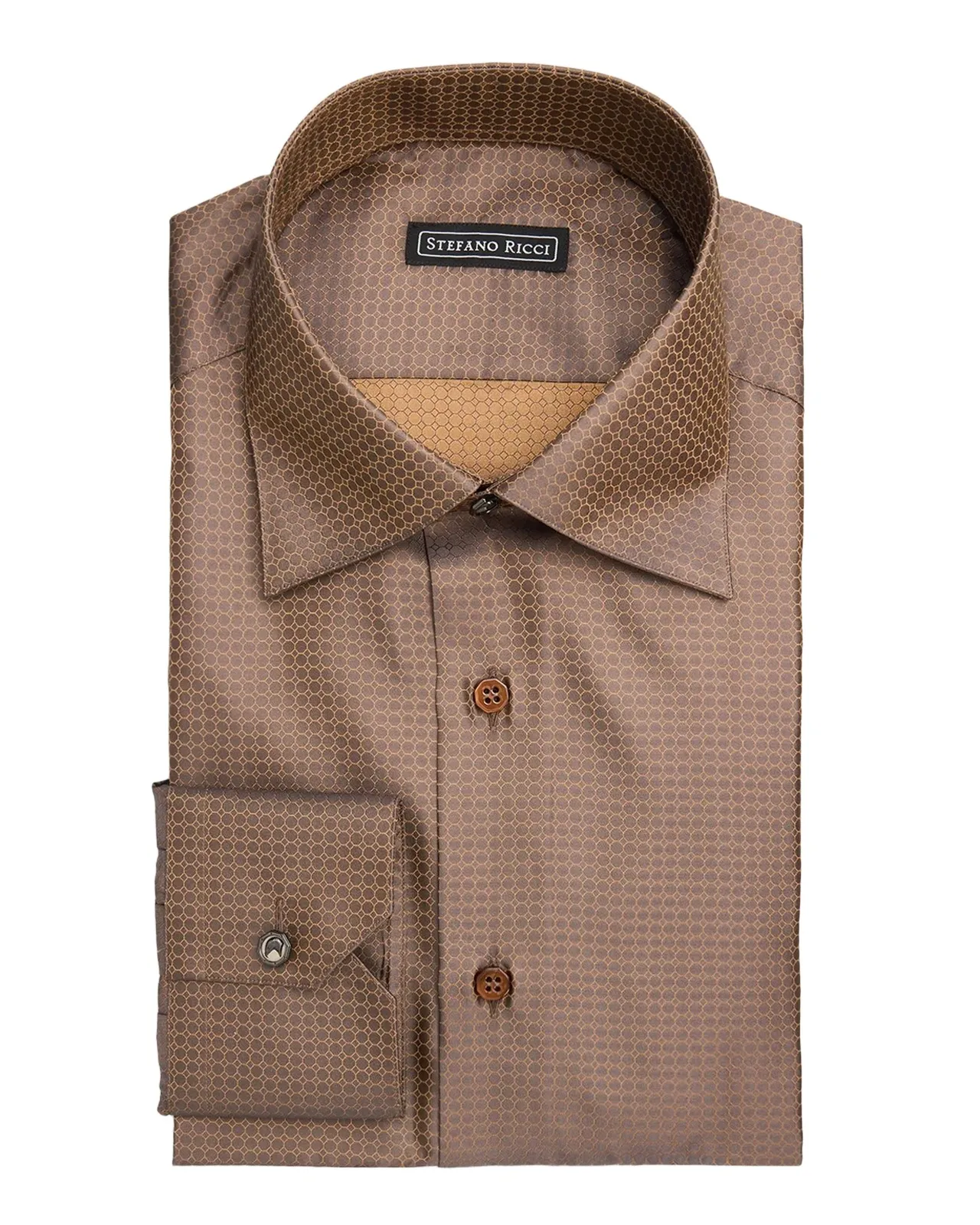 Men's Micro-Hexagon-Print Silk Dress Shirt