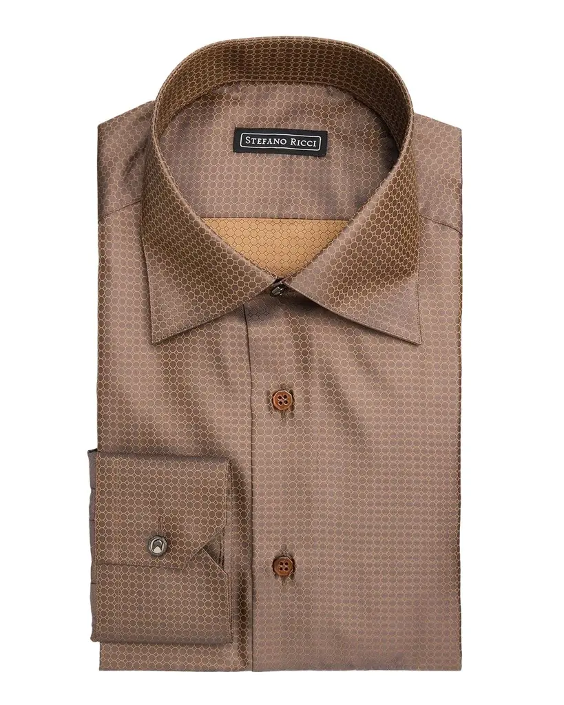 Stefano Ricci Men's Micro-Hexagon-Print Silk Dress Shirt