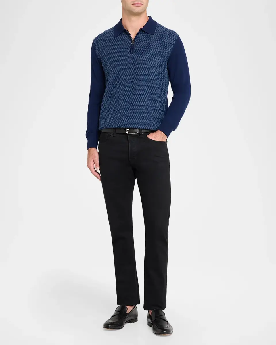 Stefano Ricci Men 'a Wool & Silk Jacquard Quarter-Zip Polo Sweater | Thumbnail 2