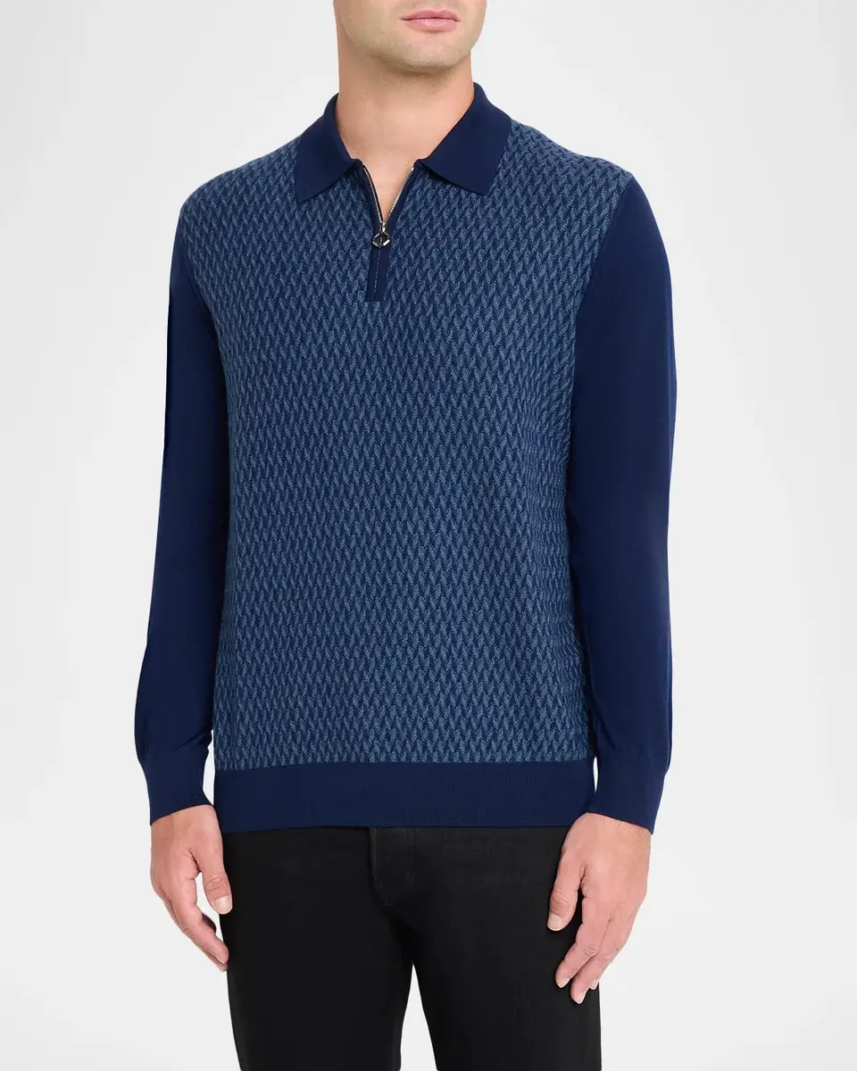 Stefano Ricci Men 'a Wool & Silk Jacquard Quarter-Zip Polo Sweater | Thumbnail 4