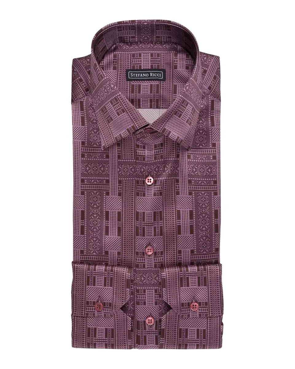 Stefano Ricci Men's Silk Pillar Print Sports-Fit Dress Shirt | Thumbnail 3 Stefano Ricci Men's Silk Pillar Print Sports-Fit Dress Shirt | Thumbnail 3