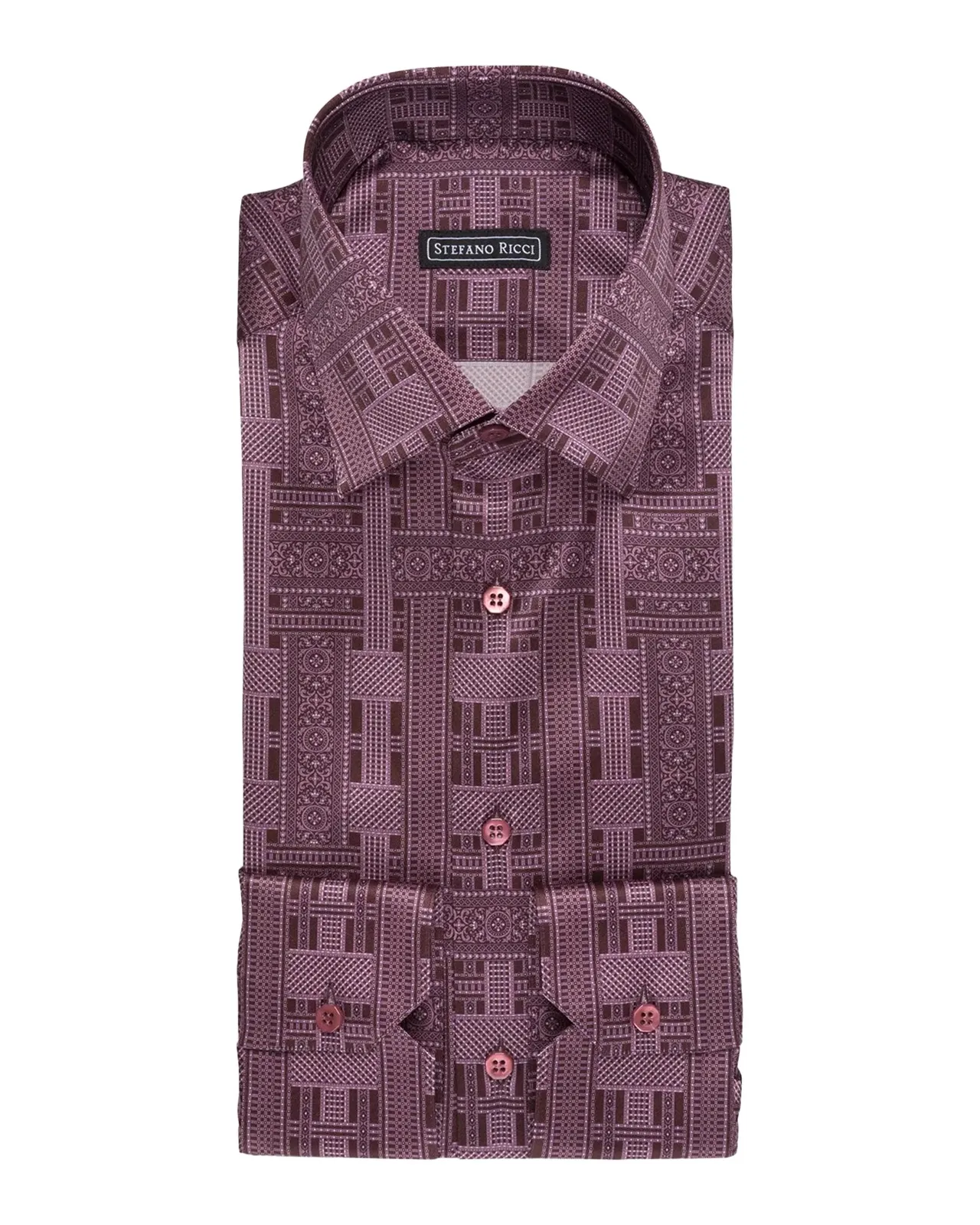 Stefano Ricci Men's Silk Pillar Print Sports-Fit Dress Shirt