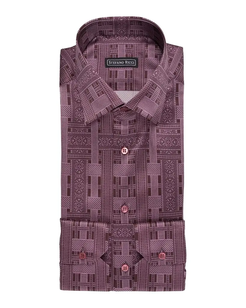 Stefano Ricci Men's Silk Pillar Print Sports-Fit Dress Shirt