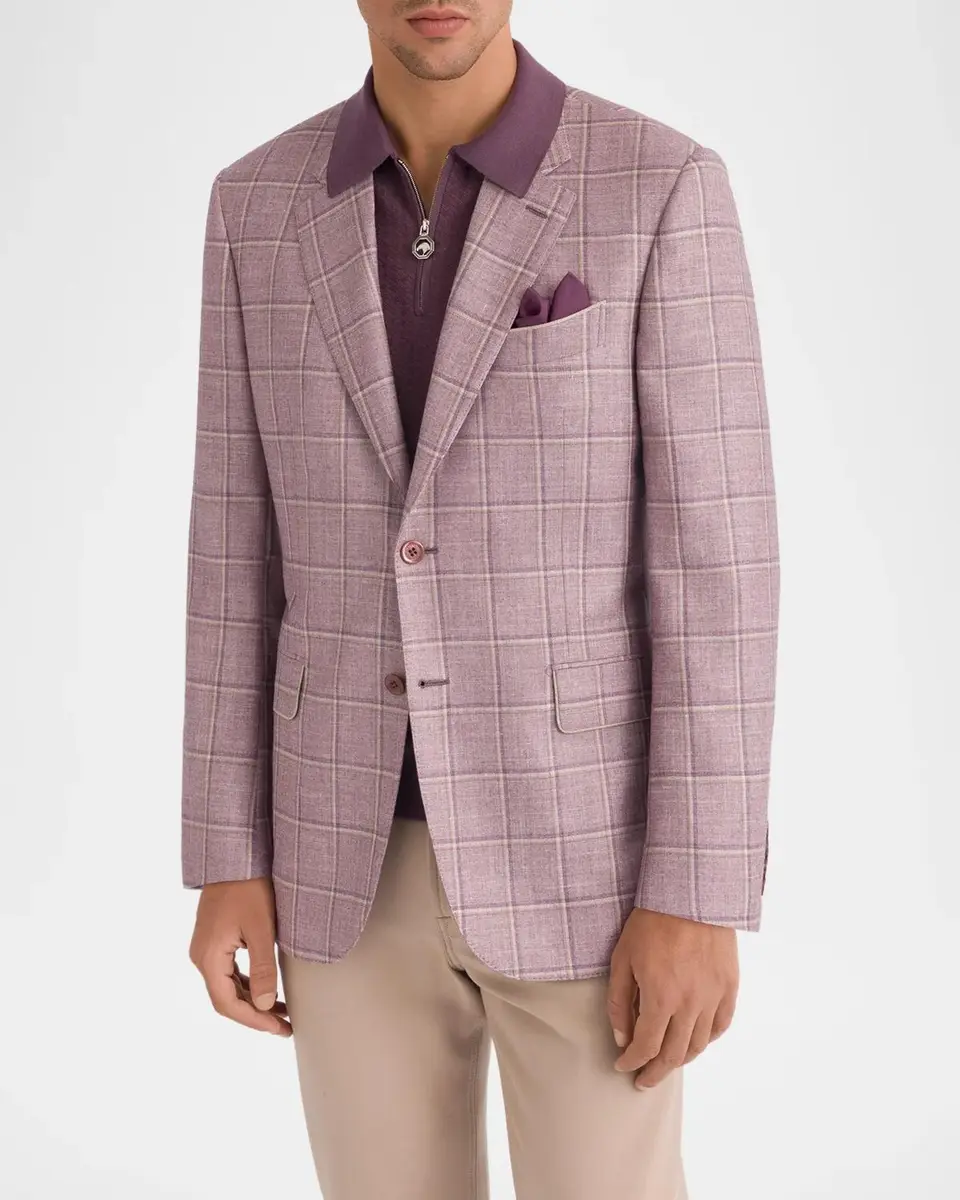 Stefano Ricci Men's Gridline Plaid Wool Jacket | Thumbnail 4 Stefano Ricci Men's Gridline Plaid Wool Jacket | Thumbnail 4