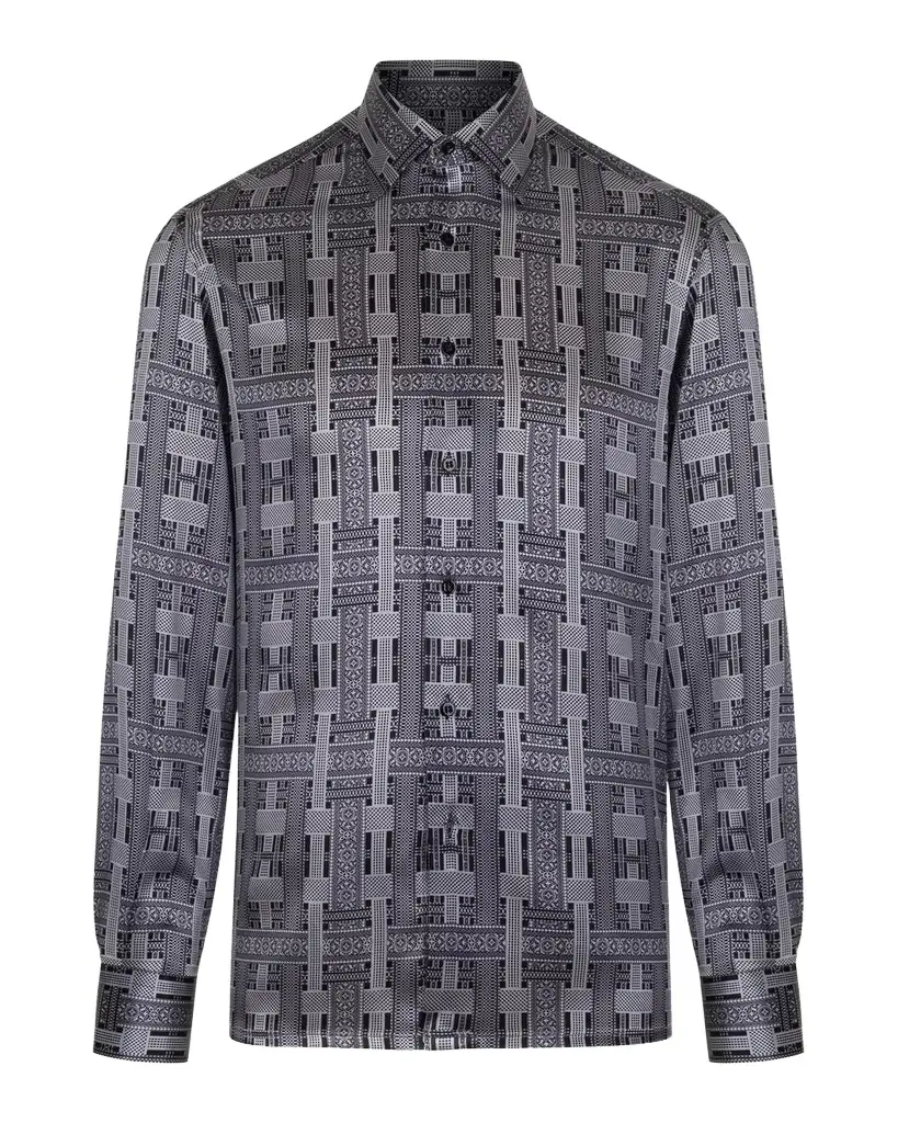 Stefano Ricci Men's Silk Pillar Print Sports-Fit Dress Shirt