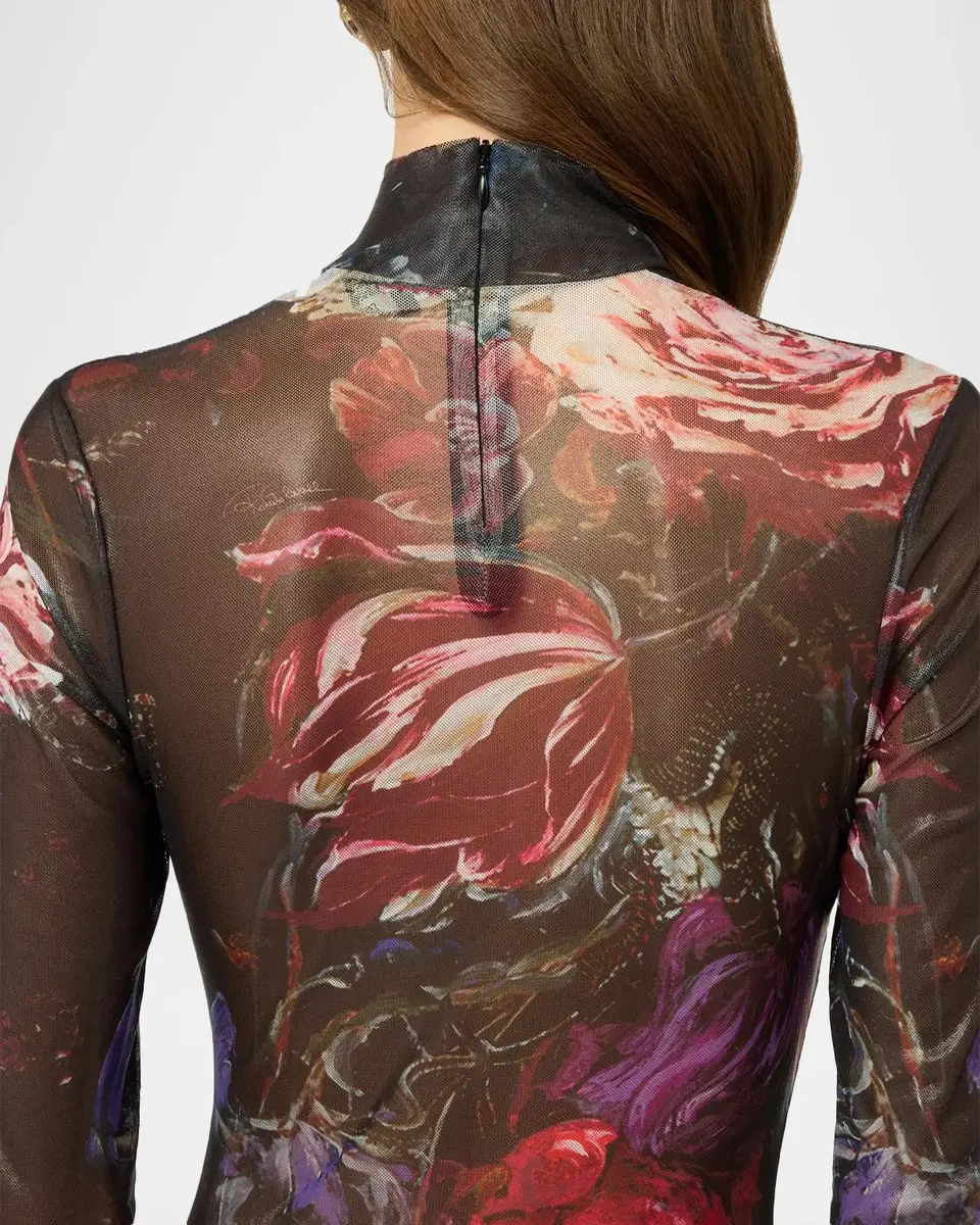 Roberto Cavalli Turtleneck Bouquet-Print Metallic Mesh Long-Sleeve Maxi Dress | Thumbnail 5 Roberto Cavalli Turtleneck Bouquet-Print Metallic Mesh Long-Sleeve Maxi Dress | Thumbnail 5