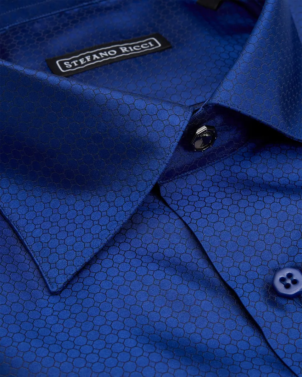 Stefano Ricci Men's Micro-Hexagon-Print Silk Dress Shirt | Thumbnail 2 Stefano Ricci Men's Micro-Hexagon-Print Silk Dress Shirt | Thumbnail 2